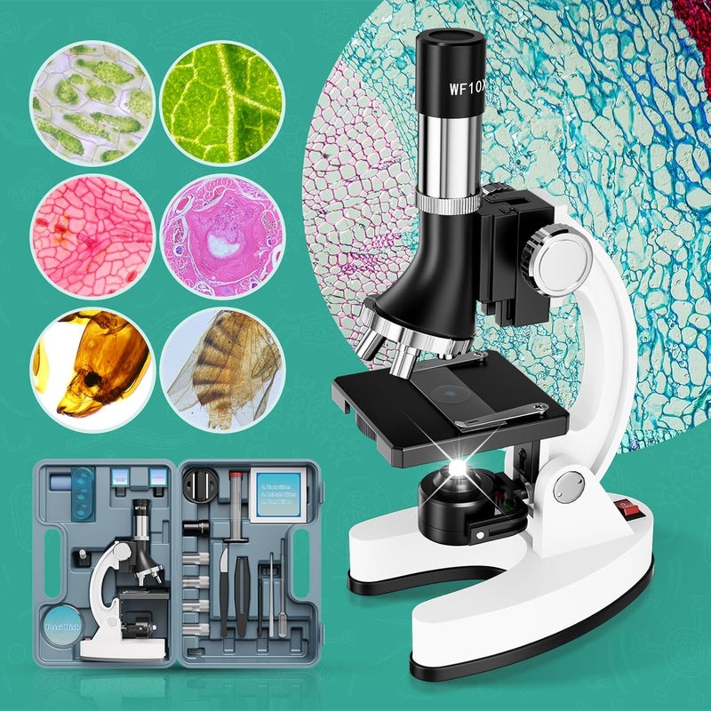 USCAMEL Kids Microscope Science Kit - 1200X Microscope for Kids 8-12 with Prepared Slides Metal Body LED Light Carrying Box Educational Compound Toy Set for Children Ages 5 Year Old Boys & Girls Gift - Image 3